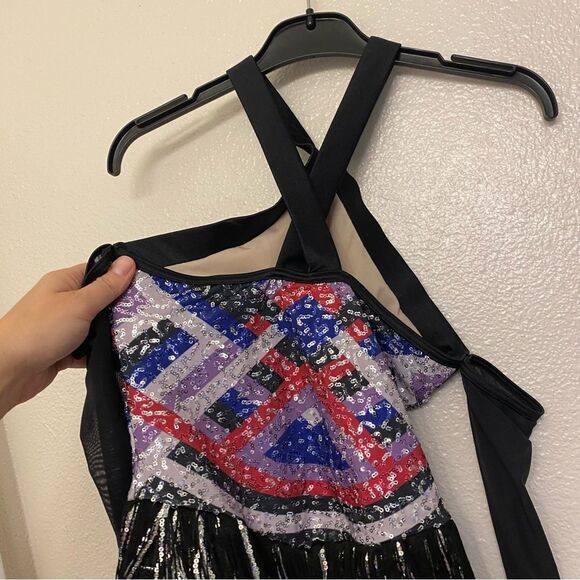 Weissman solo Dance costume geometric fringe sequin dress leotard c LC child - Picture 5 of 8
